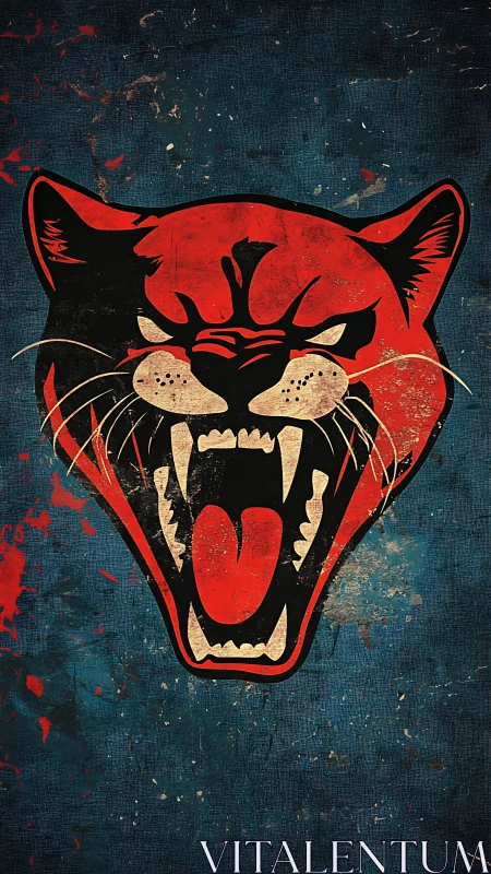 Snarling red panther emblem rendered in distressed graphic style