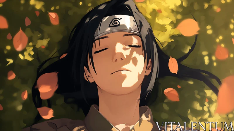 Leaf-shadowed shinobi portrait with soft ambient occlusion lighting