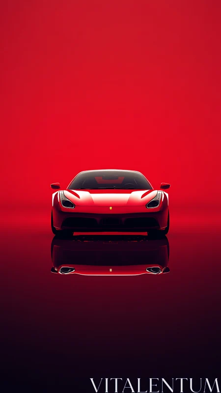 Scarlet supercar stares down the viewer in mirrored silence