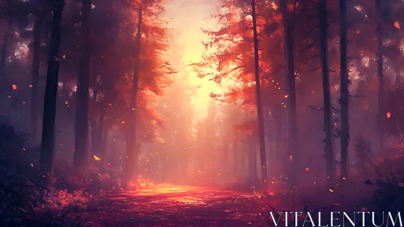 Forest Ablaze: Apocalyptic Luminescence Through Towering Pines.