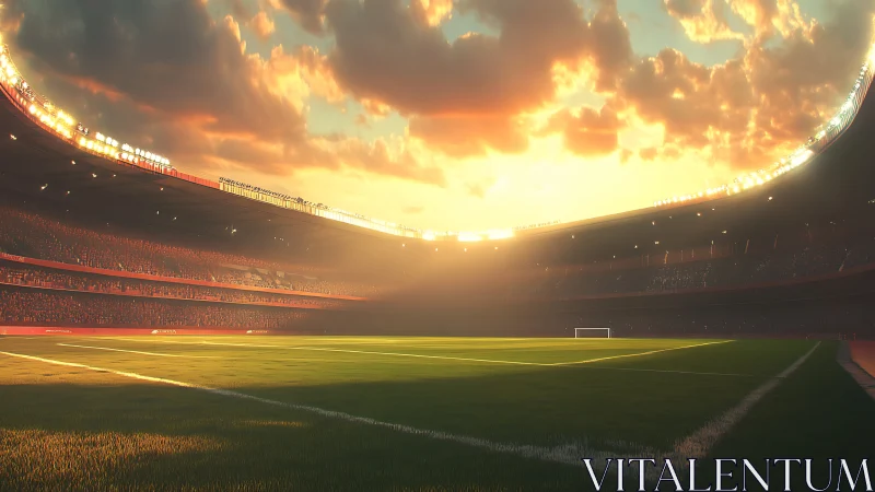 Sunset pours golden fire across an expectant football arena