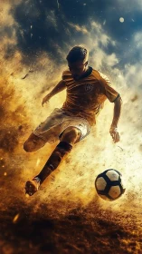 Solar-flare striker carving fire trails through dusty dusk.