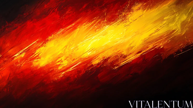 Abstract diagonal streaks of red, yellow, and orange paint across black background.