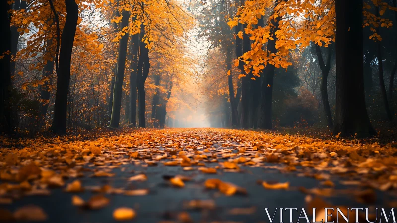 Golden Corridor: Autumn's Luminous Cathedral of Fallen Leaves.