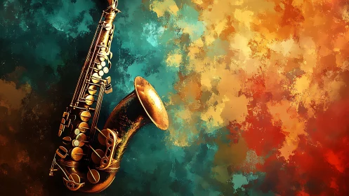 Saxophone rendered against diffuse bicolor abstract backdrop