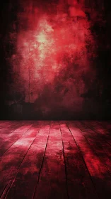 Red textured room glows over distressed wooden floorboards.