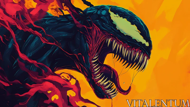 Electric monster portrait in sizzling orange and red fury.