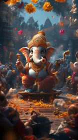 Digital depiction shows Ganesha idol during floral offering