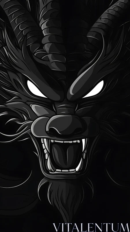Midnight dragon roar with glowing eyes and shadowed power.