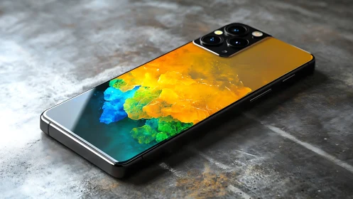 Smartphone displaying abstract crystalline formations with multi-color rendering