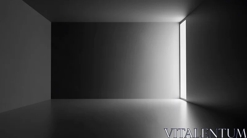 Minimalist grey room with vertical light slit and hard shadows.