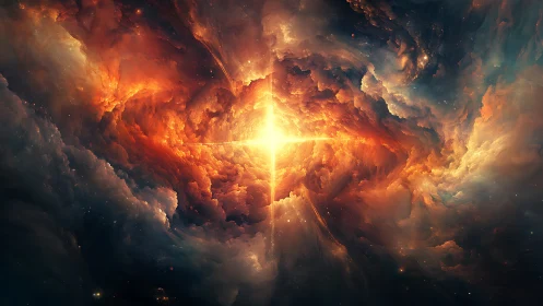 Celestial vortex igniting radiant cosmic gateway centerpiece.