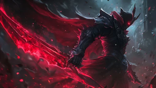 Dark armored wraith unleashes a blazing crimson greatsword