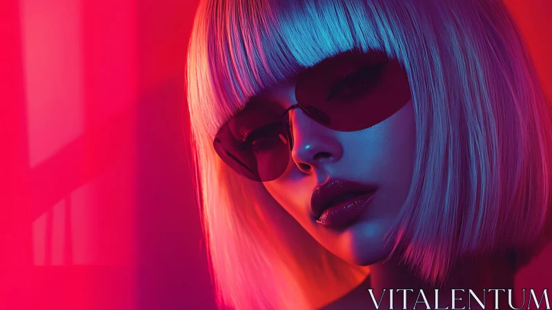 Neon-lit cyber muse in glossy shades and electric glow.