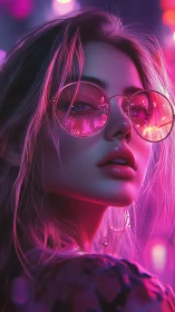 Neon muse in rose-tinted nightglow, caught mid-reverie.