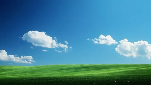 Endless green hillside under storybook blue summer sky.