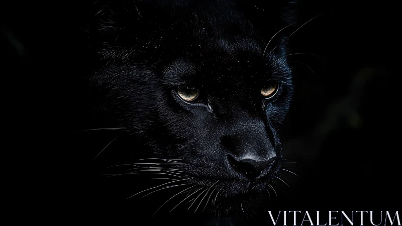 Black Panther Portrait with Luminous Eyes Against Darkness.