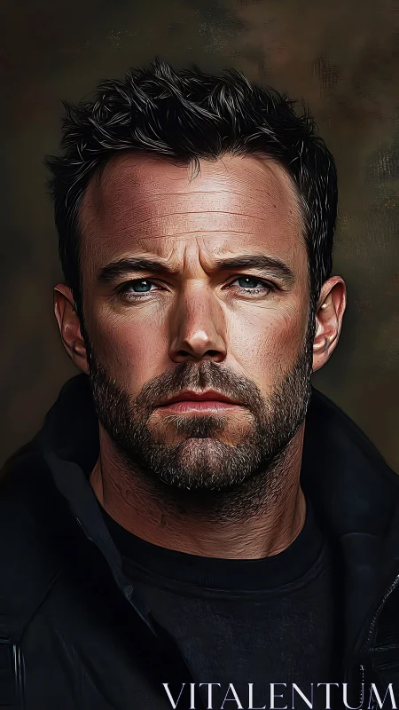 Intense male portrait rendered with hyperreal digital detail