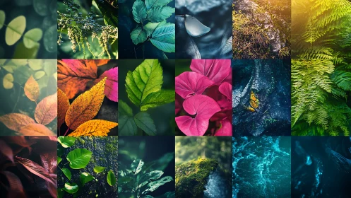 Vibrant botanical collage captures rich forest color spectrum