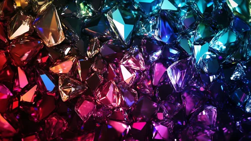 Multicolor faceted crystals forming a vivid abstract wall.