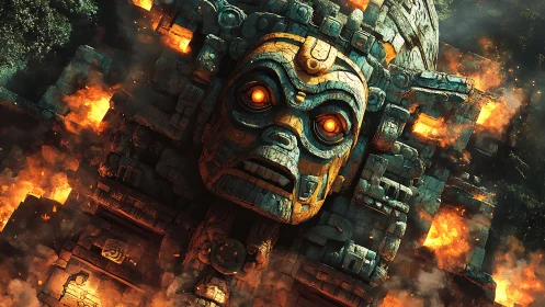 Ancient stone war-god erupts in jungle firestorm fury.