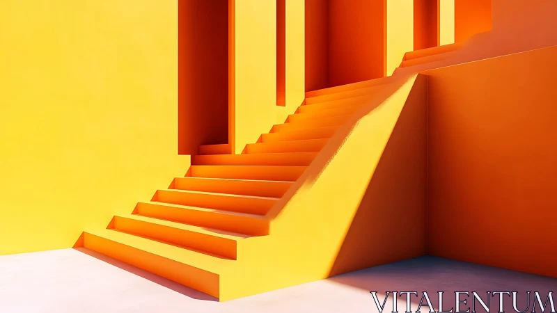 Geometric Staircase Architecture: Orange and Yellow Volumetric Composition