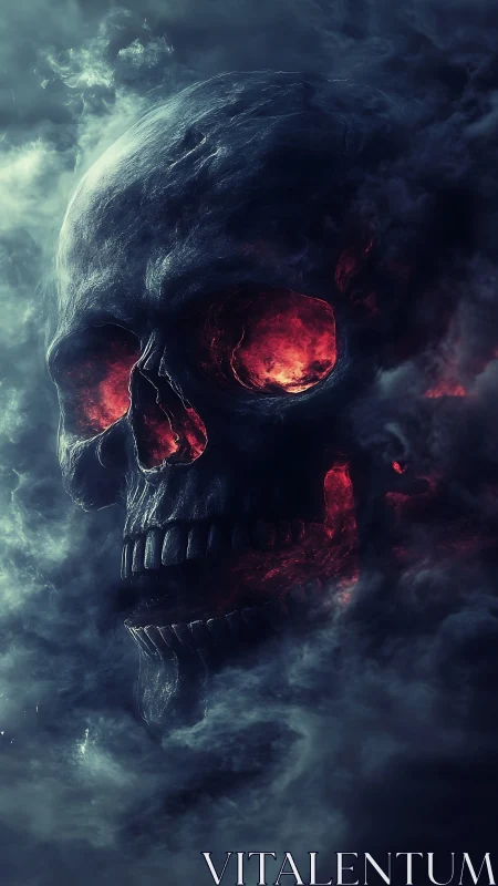 Ember-Eyed Revenant Skull Rising Through Stormed Smoke.