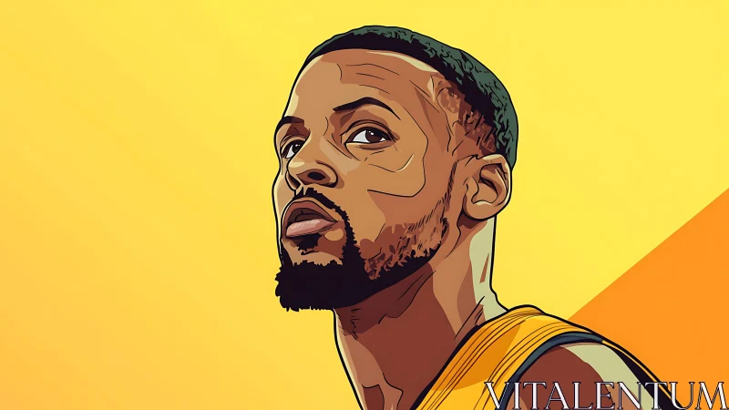 Vector sports portrait with bold contouring and warm gradient field.