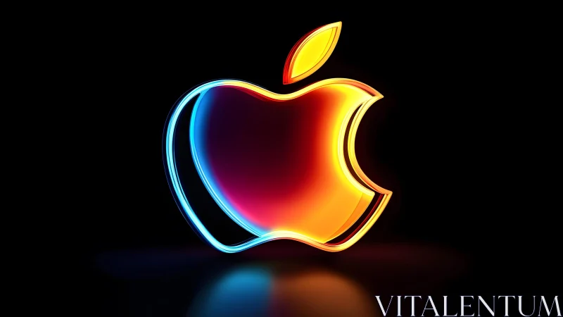 Vibrant Neon Apple Logo on Black Background in Digital Art Style. Vibrant Neon Apple Logo on Black Background in Digital Art Style.