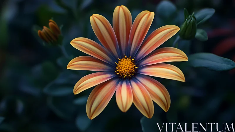 Osteospermum daisy with striped petals and yellow center.