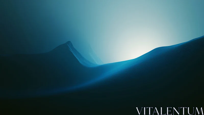 Ethereal blue dunes cradle a quiet digital horizon glow.