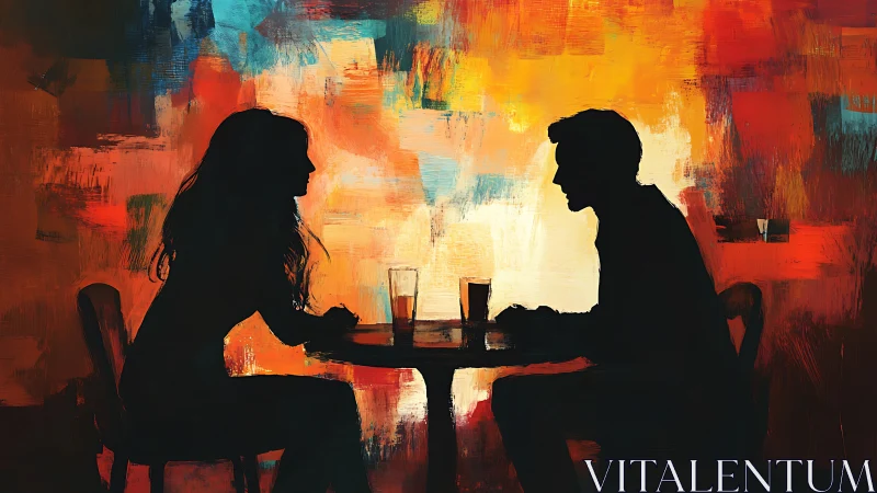 Silhouetted Dialogue: Expressive Abstract Intimacy.