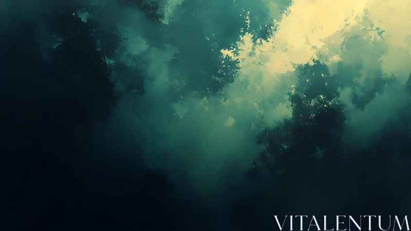 Abstract digital cloudscape with moody teal and yellow hues.