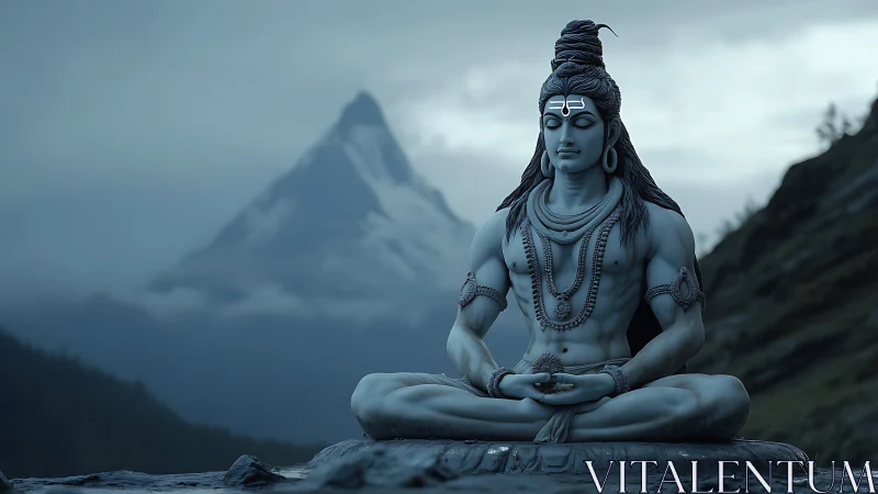 Mountain-born blue deity in deep Himalayan meditation.