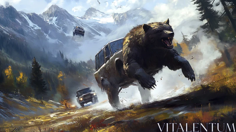 Mountain storm erupts as a colossal bear outruns roaring jeeps