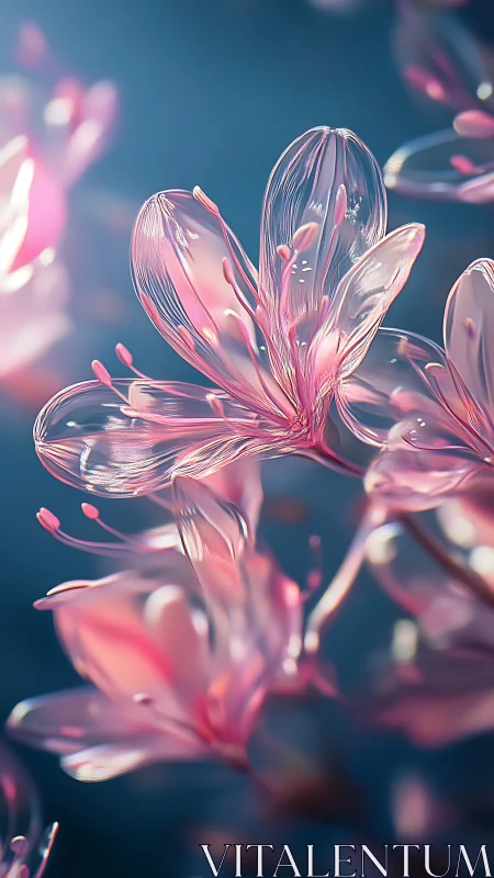 Translucent Glass Flower Petals Illuminated Against Teal Background