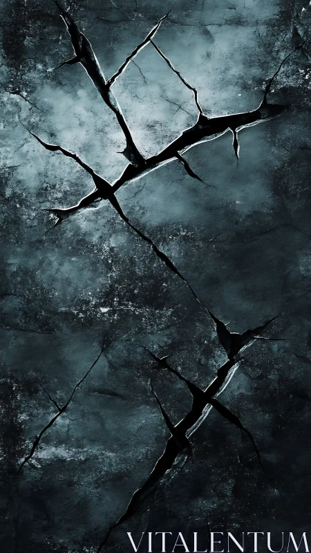 Dark cracked stone surface with deep jagged fractures.