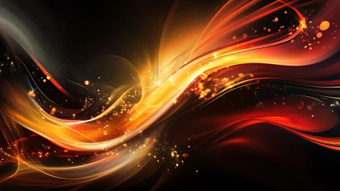 Luminous orange light trails stream across a dark cosmic field