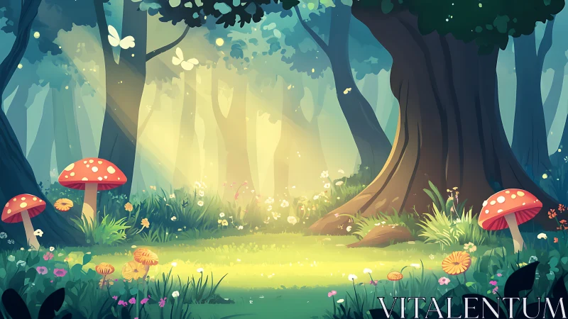 Magical Forest Glade with Enchanted Mushrooms.