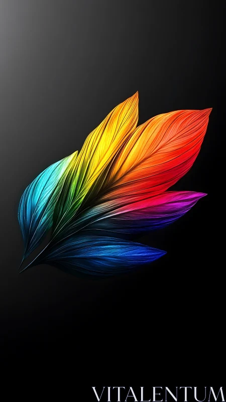 Prismatic feather bloom against a velvet nightfall void.