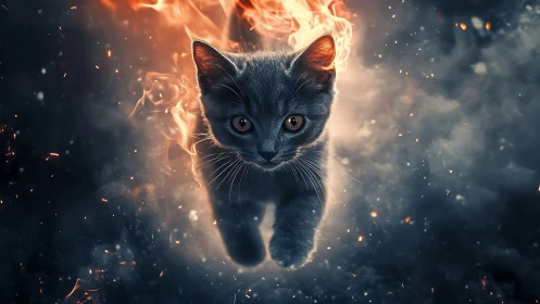 Inferno Kitten Emerges from Cosmic Flames and Smoke