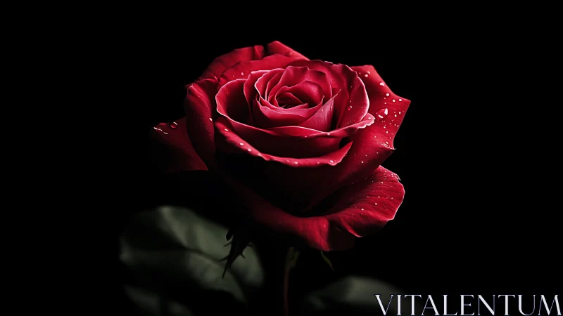 Crimson Bloom Catches Starlight Against Obsidian Backdrop