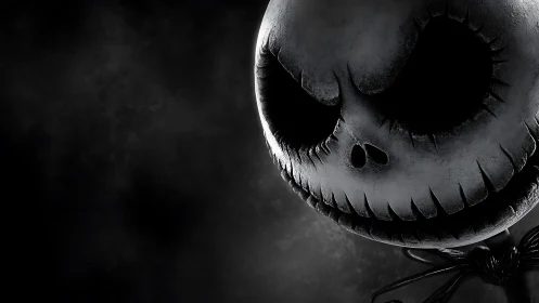 Sinister grayscale skull portrait with dramatic side lighting.