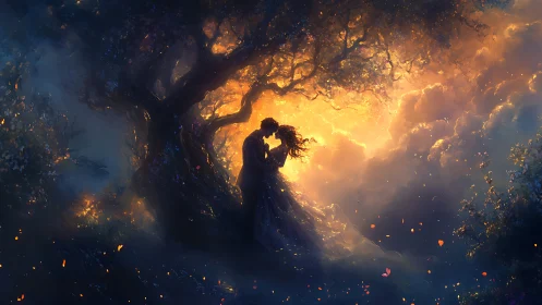 Luminous Embrace Under Ancient Boughs.