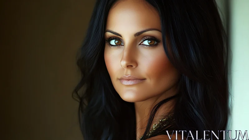 Close-up digital portrait of woman with dark wavy hair.