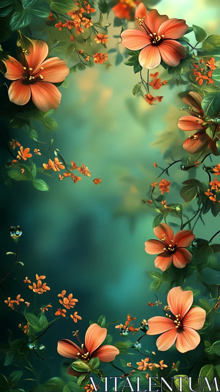 Orange coral flowers with small clustered blooms arranged within green foliage.