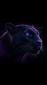 Neon Leopard's Glowing Gaze in Darkness