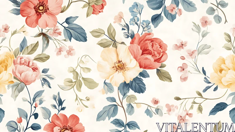 Floral Pattern with Peonies, Roses, and Botanical Elements