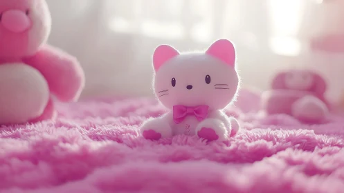 Rendered feline figurine positioned on textured pink surface