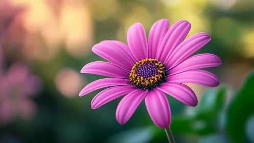 Vibrant Magenta Daisy Blooming with Golden Center.